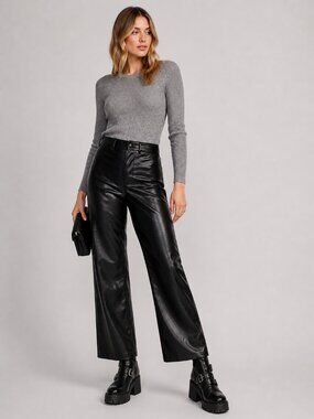 NWOT OLD NAVY Tall Wide Leg Ankle Length Black Faux Leather Pants Size 10